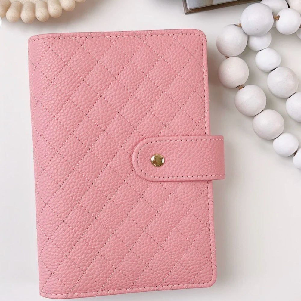 Quilted luxury a6 savings powder pink planner binder agenda journal organizer